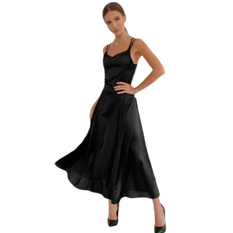woman dresses new arrivals 2023 ladies satin slip short sleeve long dress