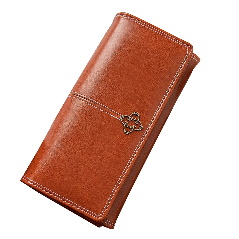 Beautiful Oil Wax Wallets WomenTrendy Fashion Vintage Stylish Luxury Waterproof Long Clutch PU Leather Ladies Purse