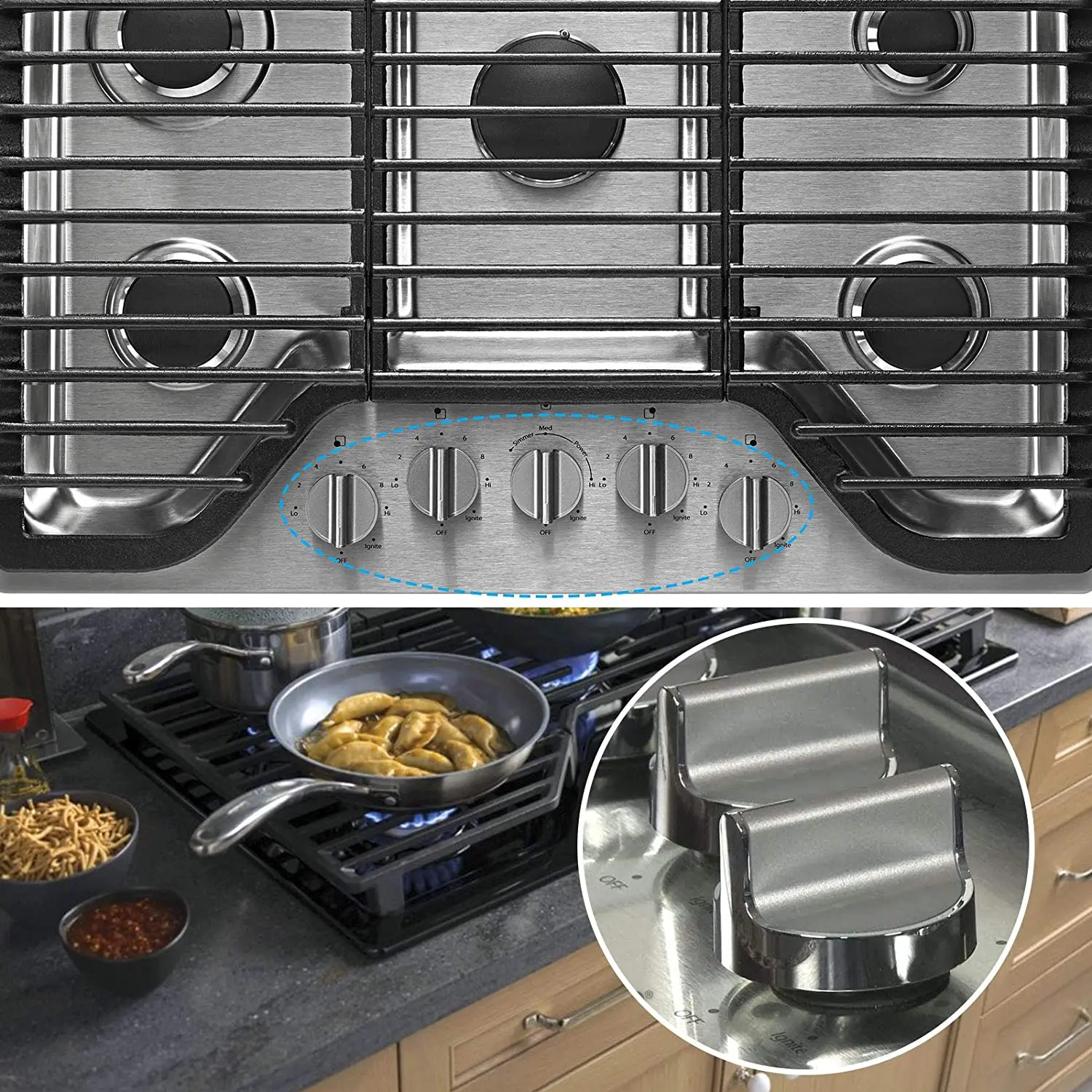 Stainless steel stove control knob (5 PCS) compatible with Whirlpool gas hob/oven replacement