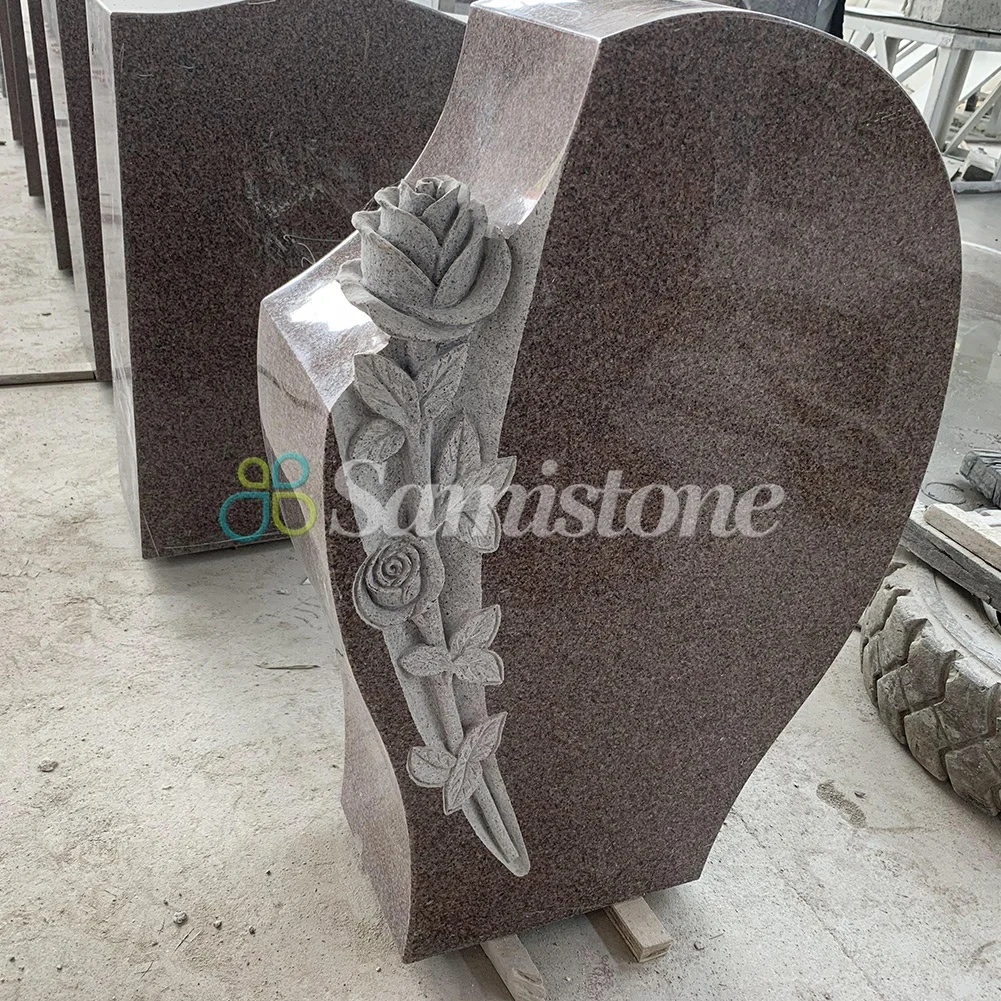 50inchx8inchx30inch Double Angel with Heart Upright Headstone American Style Tombstone and Monument Carvings