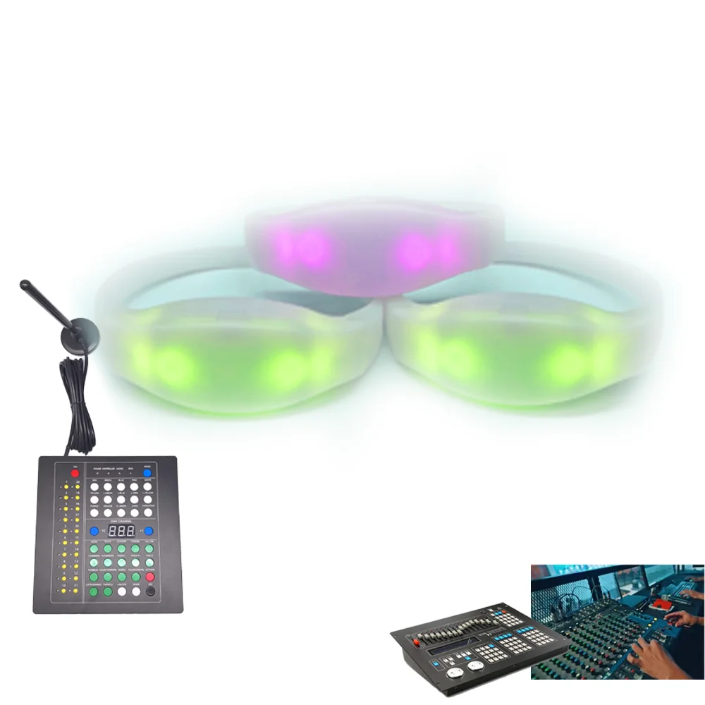 SUNJET New Arrivals Custom LOGO DMX 512 Radio Controlled Party LED Flashing Bracelet 2.4G 20 Zones Available