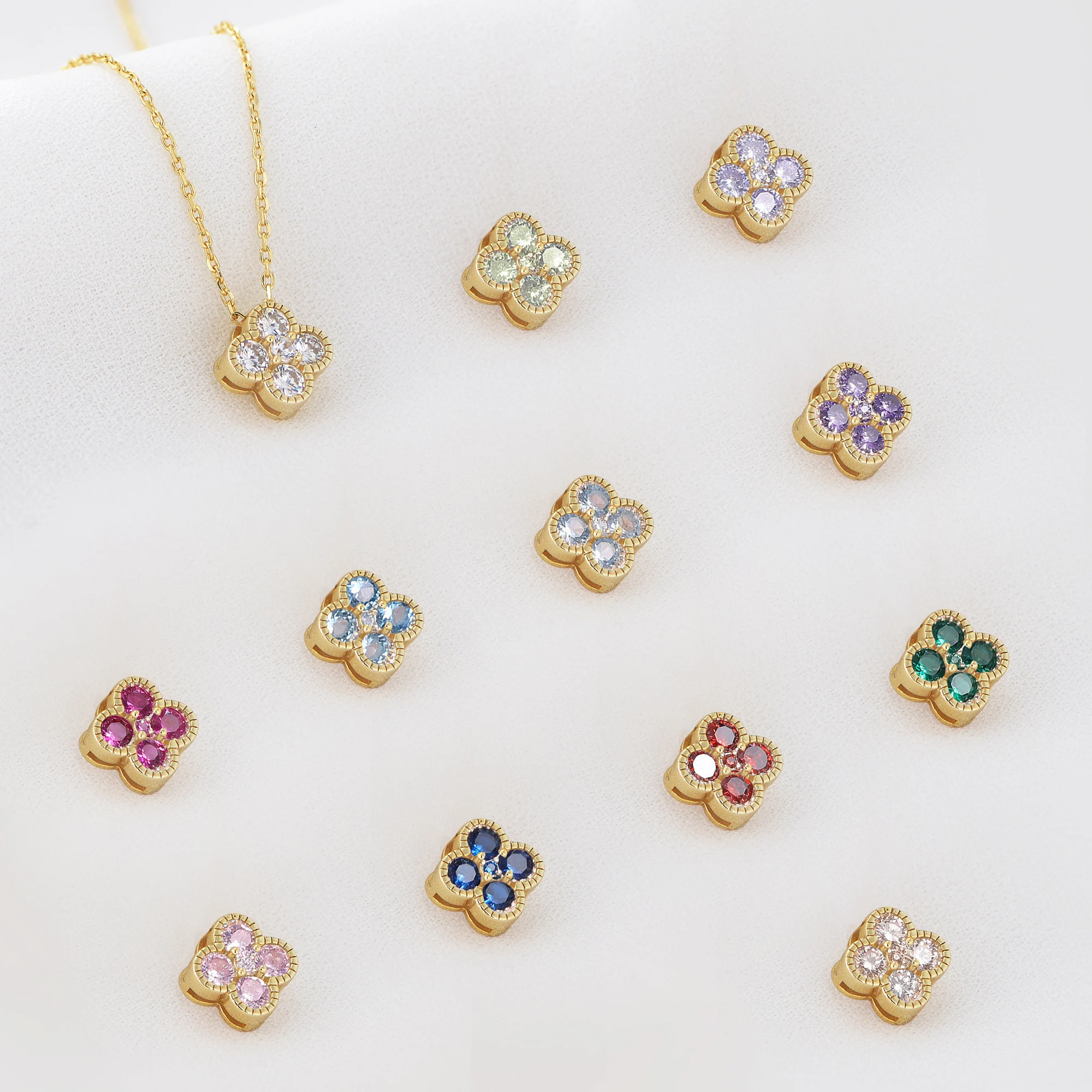 custom Brand Manufacturer original birthstone Jewelry 925 Sterling Silver lucky Four Clover necklace pendant for women making