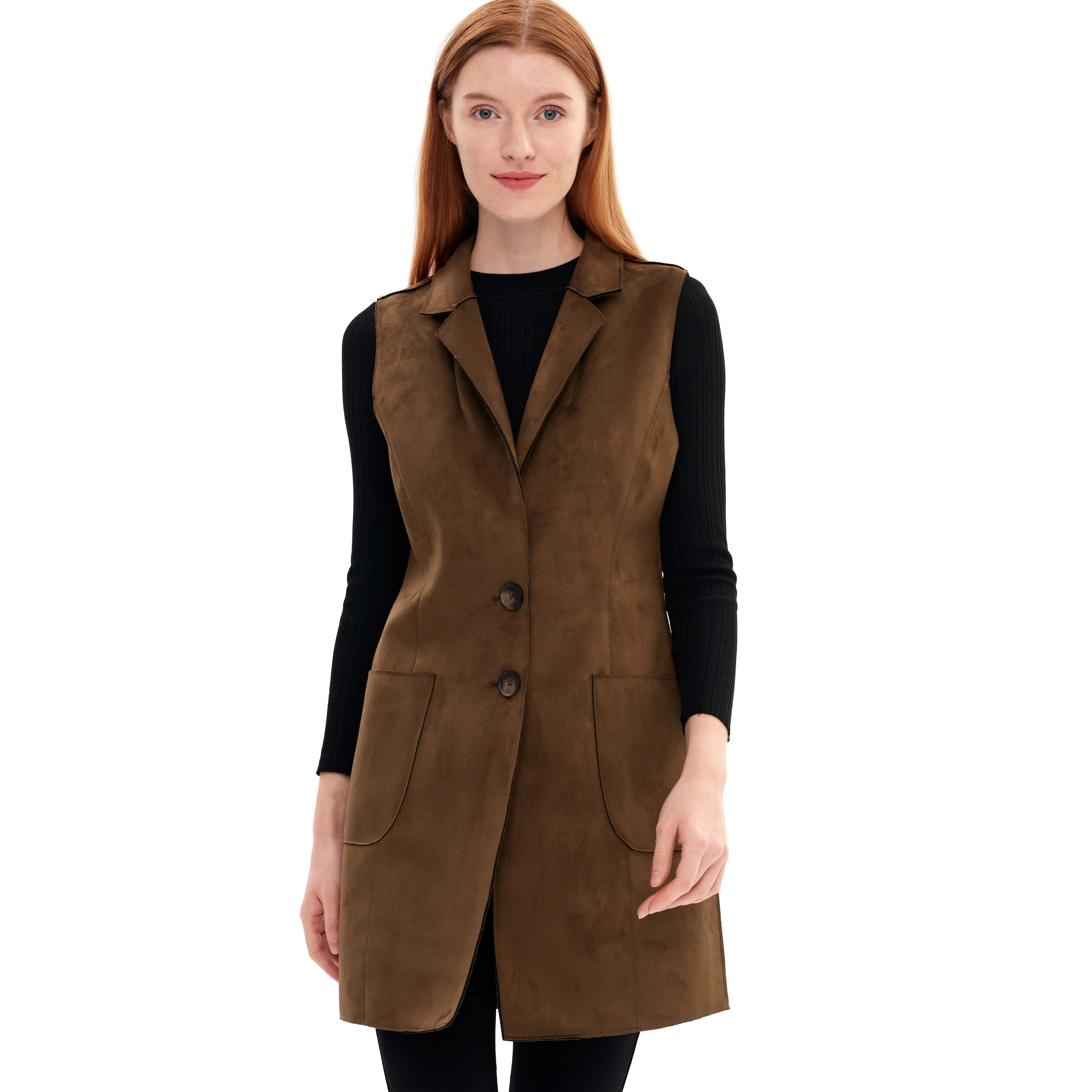 Women suede clothing vest formal in office with pocket