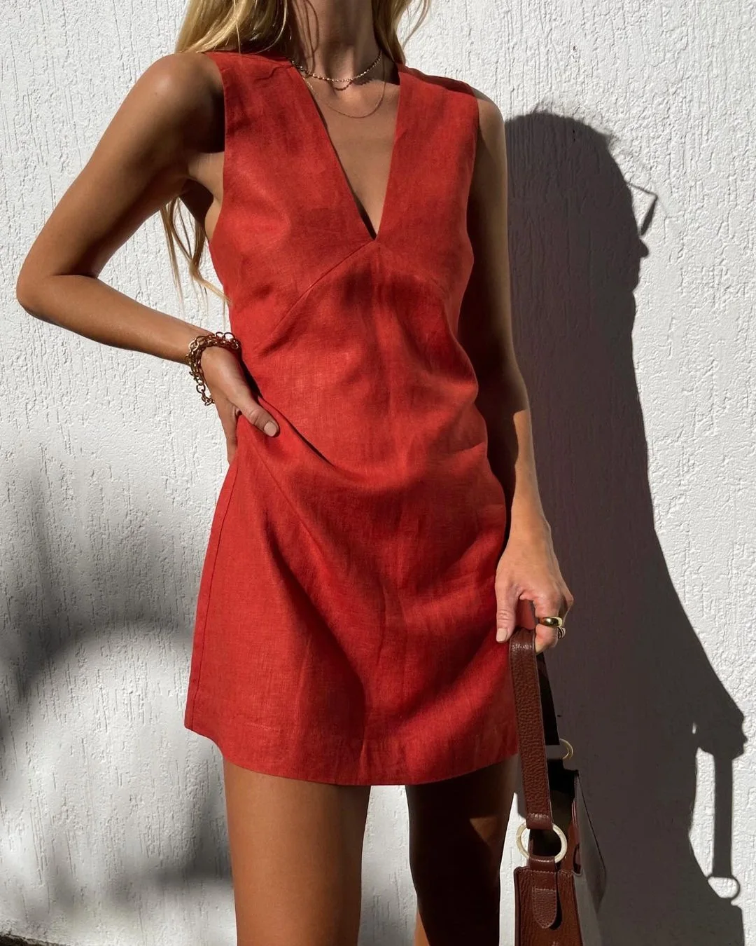 Sexy V Neck Dress Women Summer Dress 2022 Cotton Linen Vestidos Red Dresses Comfortable Cozy INS SHE IN Summer Mini Sundress