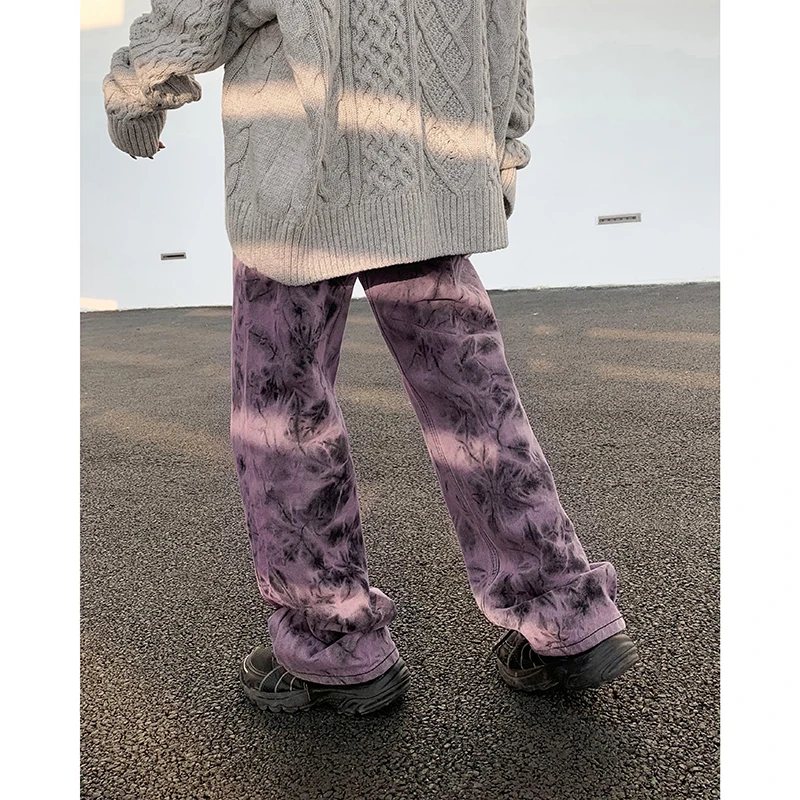 DiZNEW Autumn Chic Boyfriend  Straight Cut Paint Splash Style Tie Dye Denim Jeans for Women