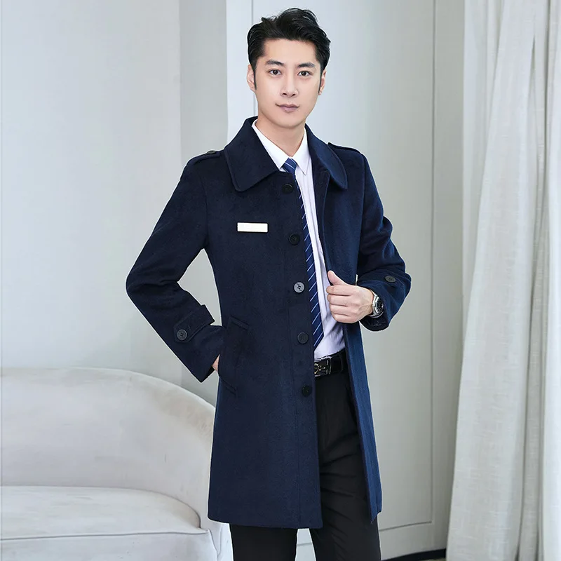 2024 custom flight attendant career tweed coat men hotel service security work clothes long warm property concierge uniforms