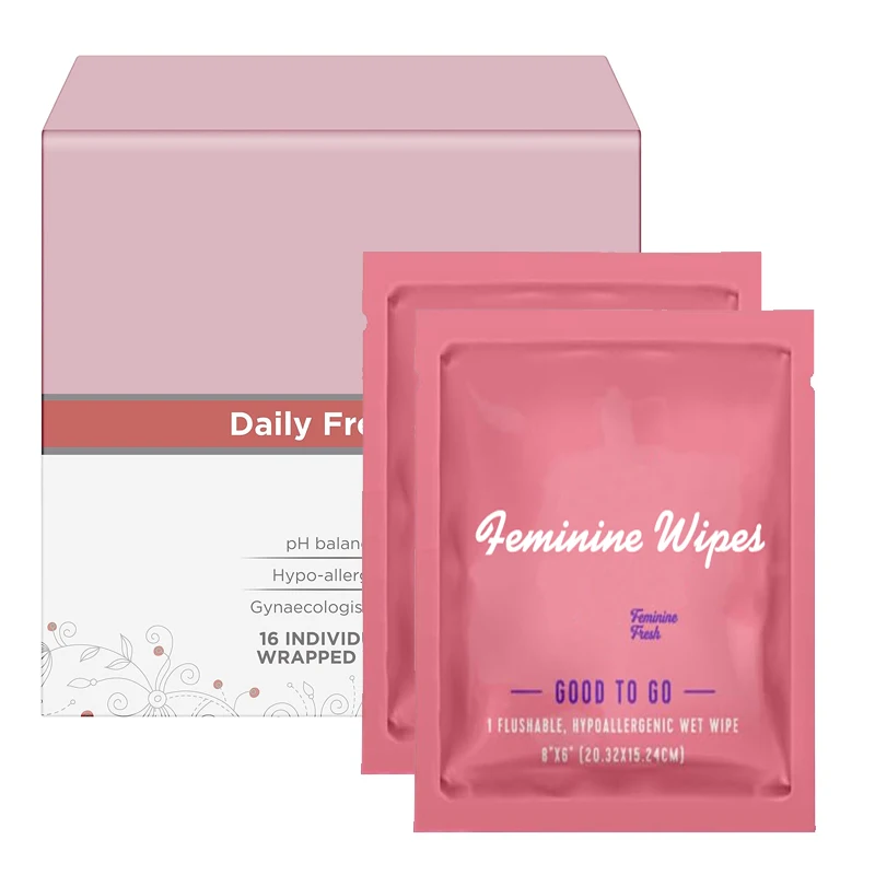 Travel Size pH Balanced Feminine Flushable Wipes Individually Wrapped Private Label Intimate Hygiene Wipes