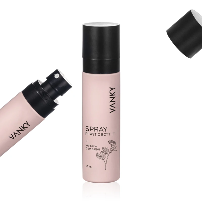 Luxury PET 30ml 50ml 80ml 100ml fine mist head plastic spray mold bottle for cosmetic packaging