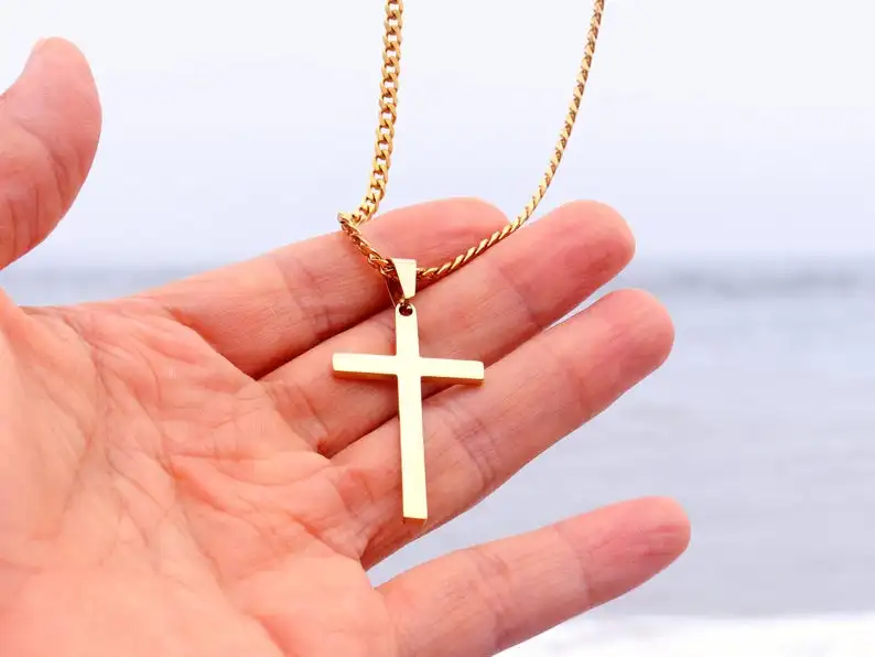 Street Wear Men Plain Crucifix Necklaces Stainless Steel Small Medium Large Cross Necklace Gold Cross Pendant With Box Chain
