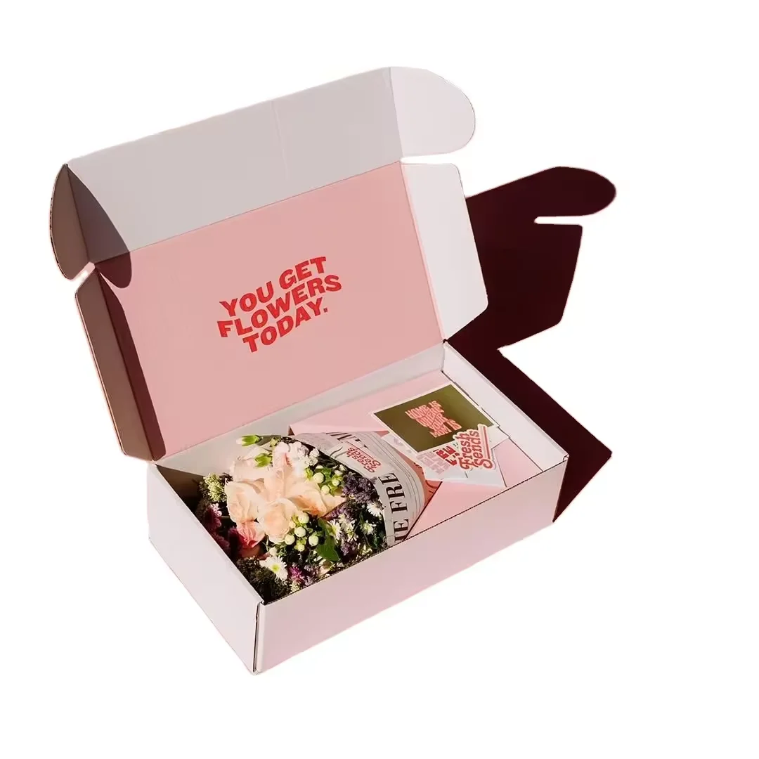 Hot sell pink small tuck top paper box gift packaging rectangular cardboard boxes flower shipping box for flowers