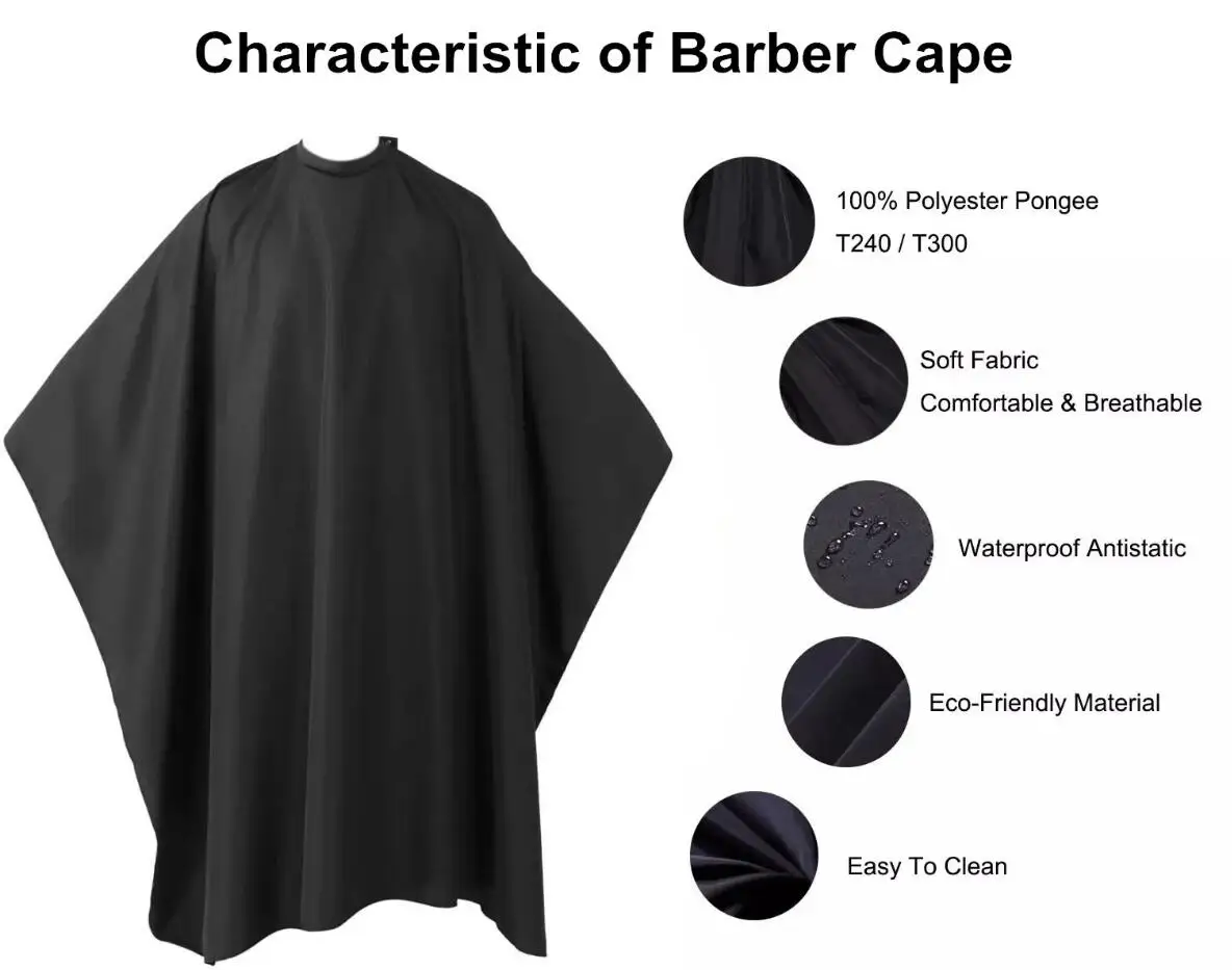 New Trend Black Nylon Client Polyester Peach Skin Salon Hairdresser Rober Barber Hair Salon Robes