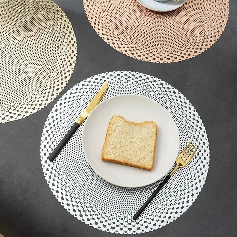 2023 CR Gold Luxury Placemats 15 inch Pressed Vinyl Round Table Mates for Dining Table