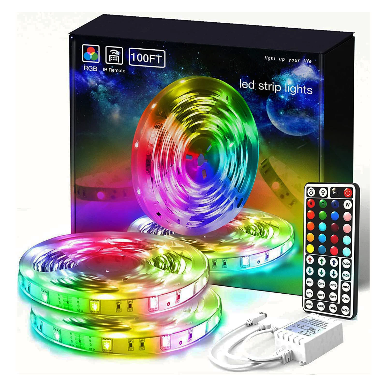 Guangdong Wholesale 100ft 30m 12V Luces 5050 Multi-color RGB Red Green Blue Led Strip Lights with 44keys Remote Control