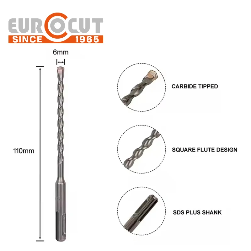 EUROCUT SDS Plus Drill bit Hammer Drill bit Electric Drill bit for Concrete Marble Masonry Brick Wall