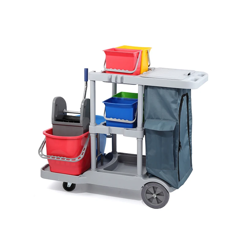 Commercial Restaurant Room Service Cleaning Tool Trolley Cart Wheel Wheelie Bag With Mop Wringer