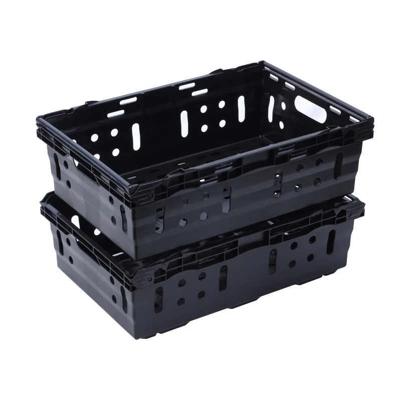 With best price Supermarket  Basket mesh Crate for fruit reusable Plastic Nestable crate with swing bar