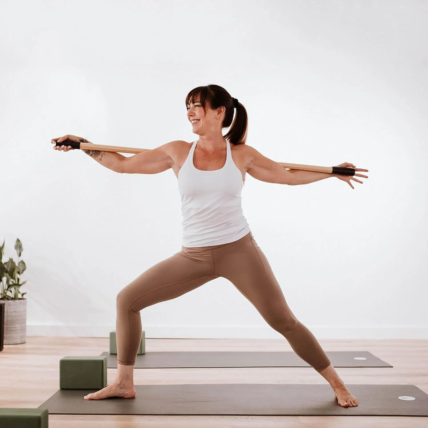 Yoga Stick Made from Natural Bamboo - 5ft Stretching Stick - Stretch Stick with Non-Slip Handles for Mobility, Flexibility