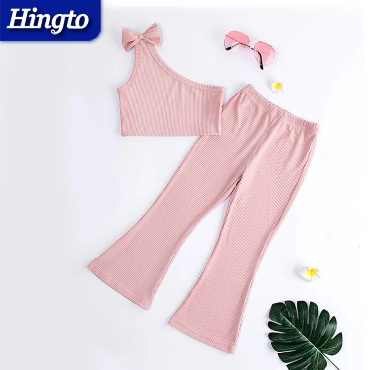 Custom kids wear fashion yoga set halter top flare yoga leggings pants set for girls