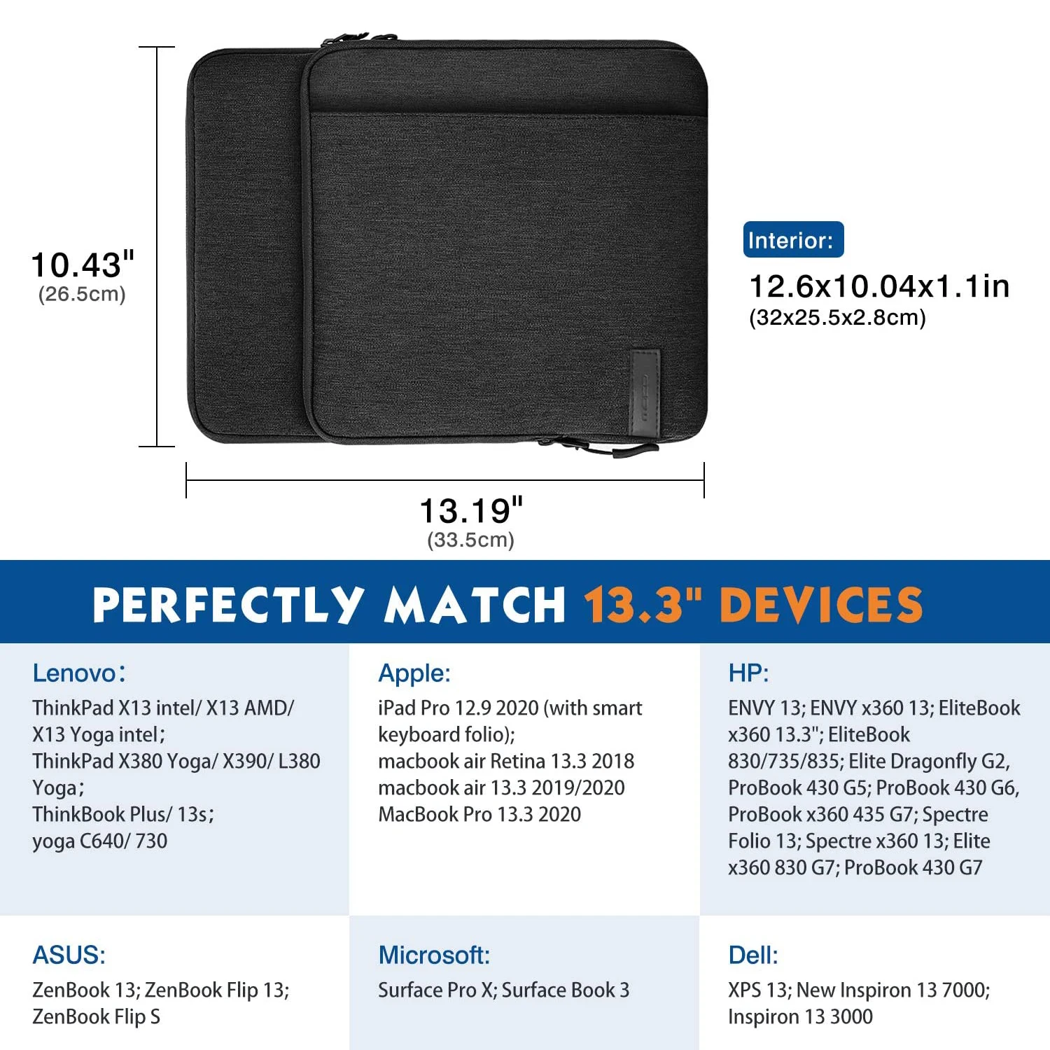 MoKo Carrying Pouch Portable Shoulder Strap Sleeve Case Bag Leisure Style Suits 12 13 13.3 Inch Laptop Tablet