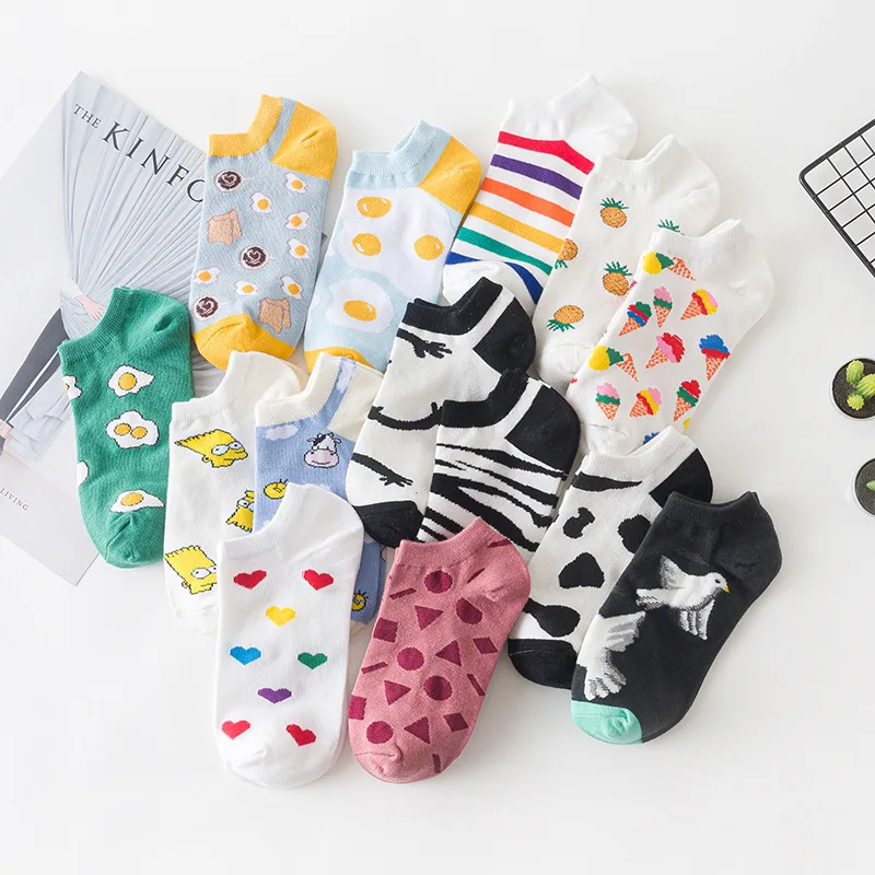 Cotton Ankle Socks Fashion Girls Animals Fruits Food Cute Socks Summer Boat Cotton Casual Sweet Short Funny Socks for Ladies