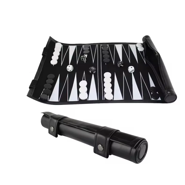 2024 Sunrise Leather rolling up Backgammon Set Tray Wedding Decorative Tray leather hand gift rolling up Custom LOGO