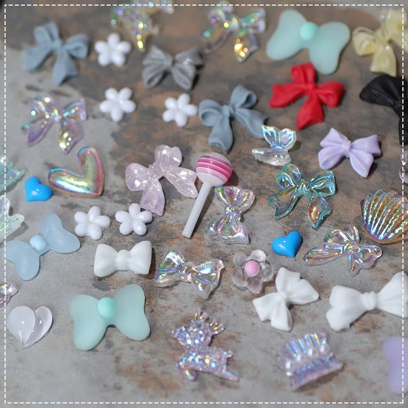 2024 Aurora bow camellia bear acrylic resin nail accessories 3d Nail Art Charm Food Candy Nail Art decoration Charm Jewelry