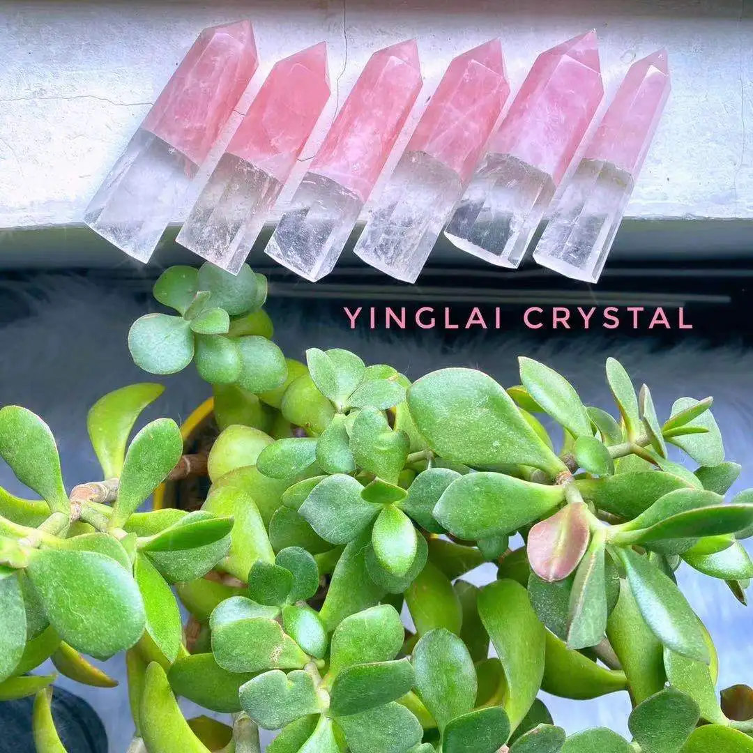 Wholesale natural crystals healings stones wand tower splicing rose quartz and clear quartz points