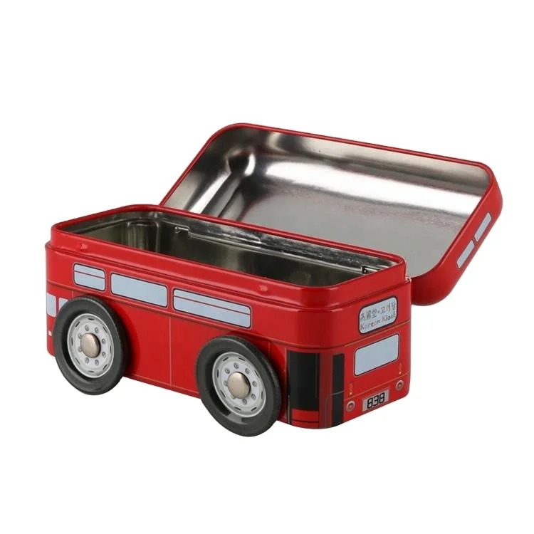 empty offset printed bus shaped tin box for chocolate packaging