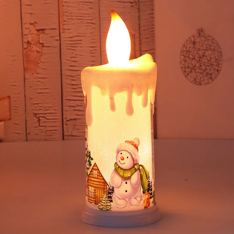 Christmas Flameless Candles LED Flickering Battery Pillar Candles Santa Snowman Decals Festival Winter Party Decoration