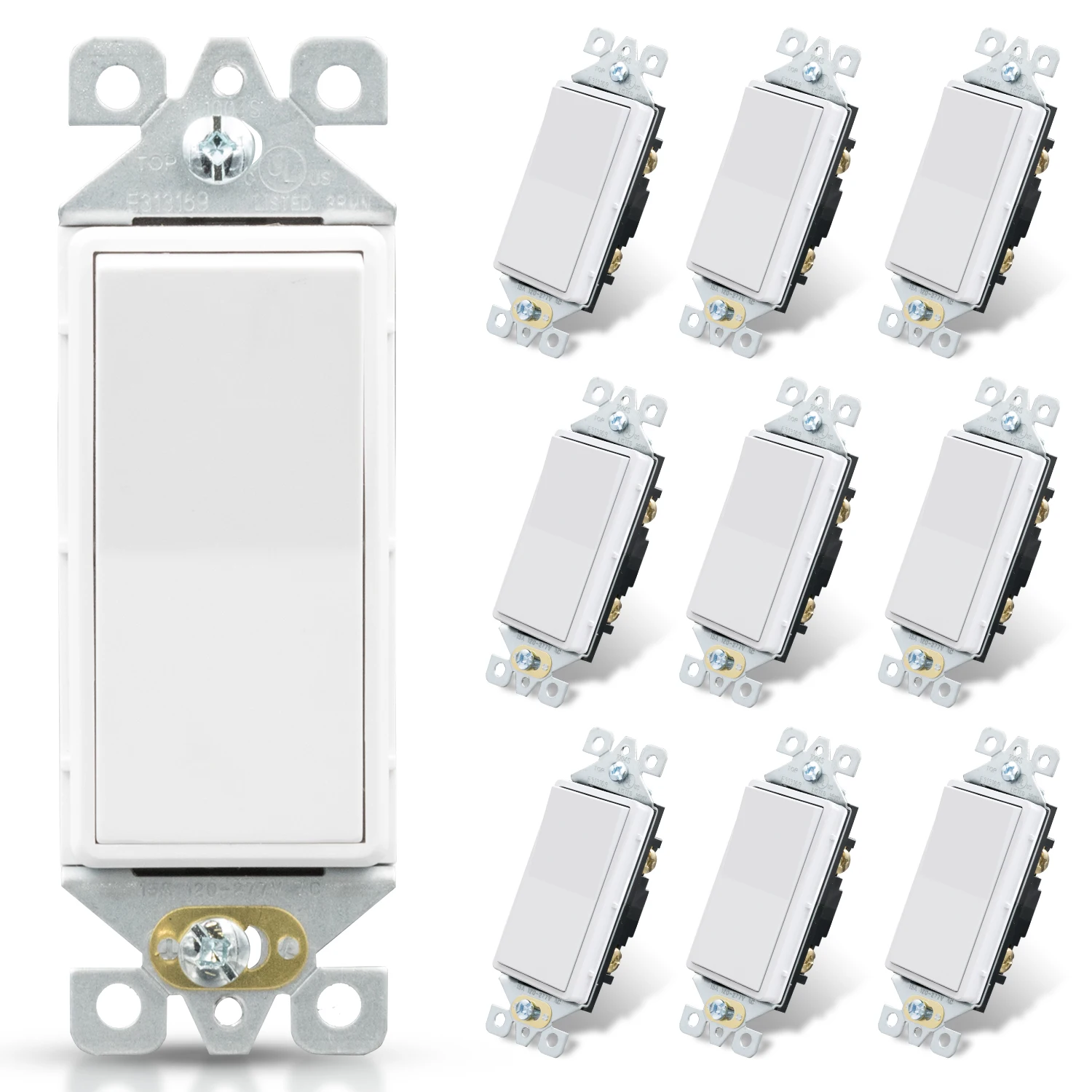 US Stock (10-Pack) Decora 15 Amp 120V Single Pole Rocker AC Quiet Light Switch