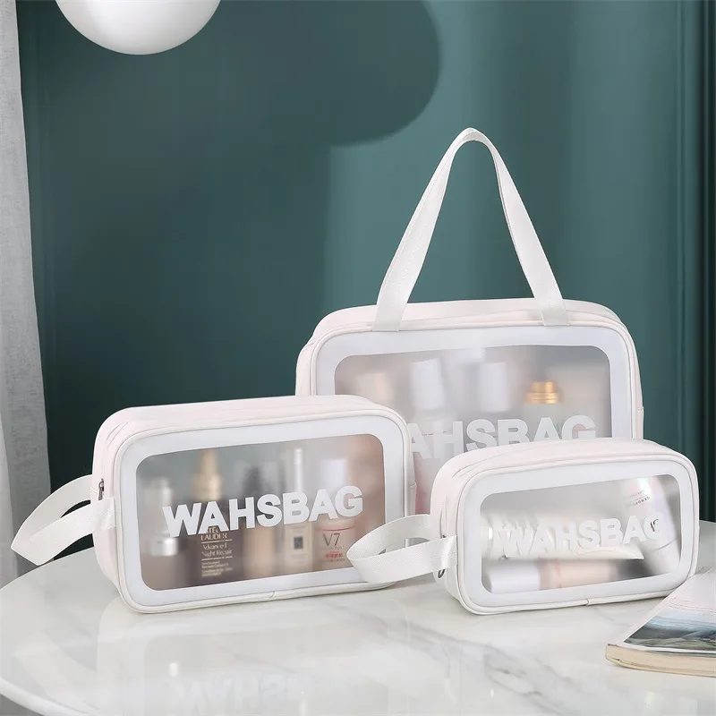 Wholesale Pink Clear Makeup Bag Set With Custom Logo Small Zipper Travel Pvc Wash Bag For Women Transparent Cosmetic Bags