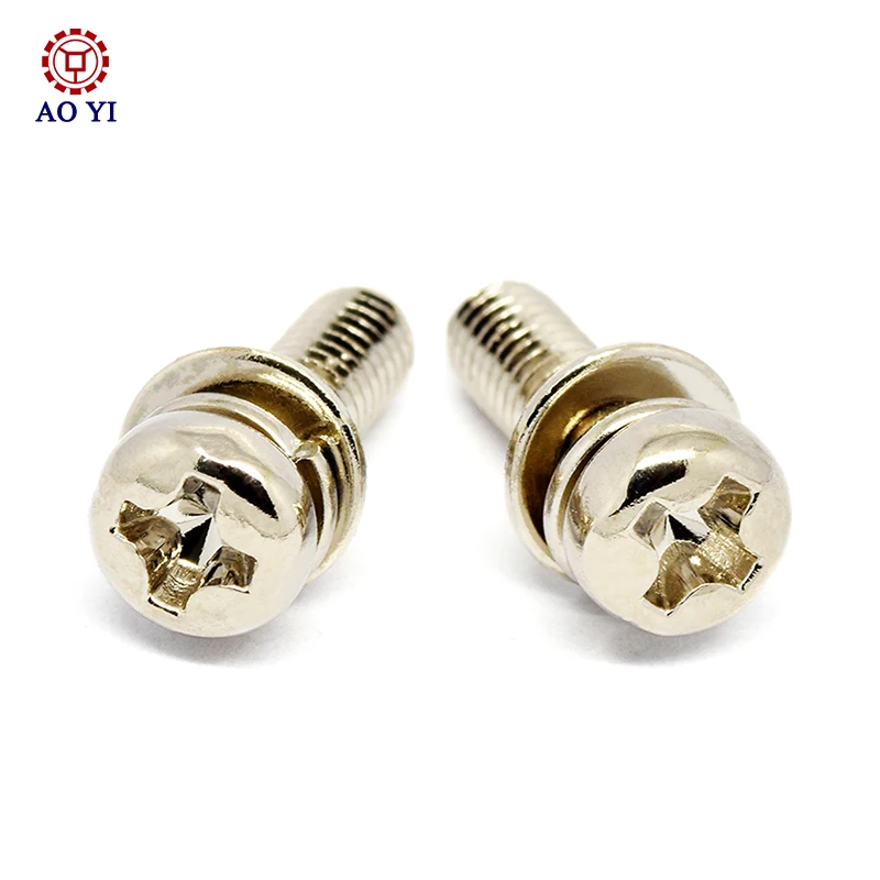 Customized High Quality M2 M3 M4 M5 M6 M8 M10 Spring Pads Flat Washer Cross Pan Round Head Car Triple Combination Screw
