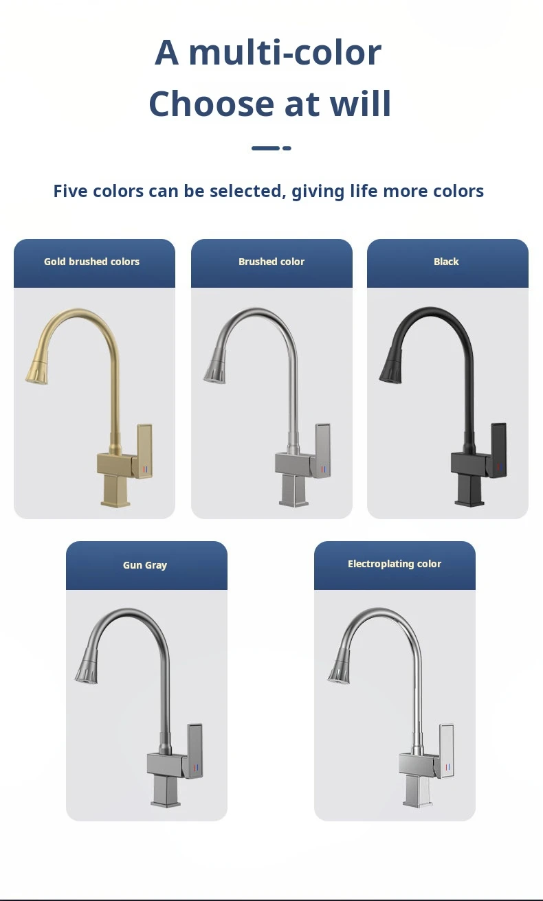 Hot Selling Modern Design Single-Handle Kitchen Sink Faucet Brushed Brass Body Double Outlet Ceramic Valve Core Single-Hole