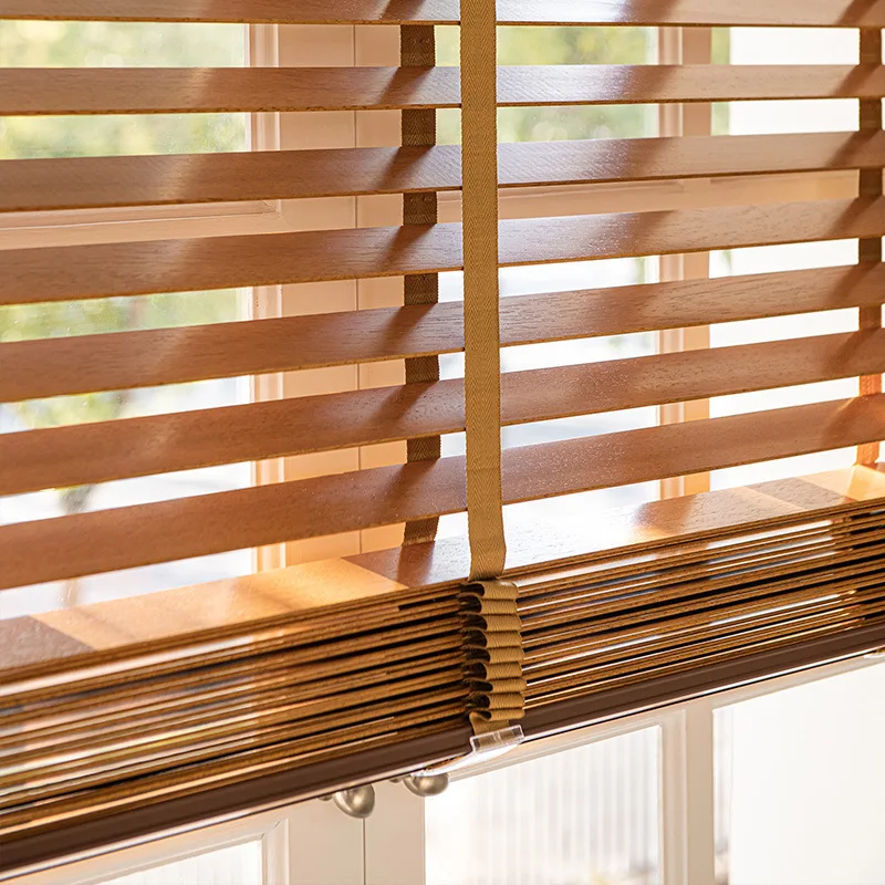 Factory wholesale custom sizes basswood blinds Remote or Tuya APP control Electric Wood Venetian Blind