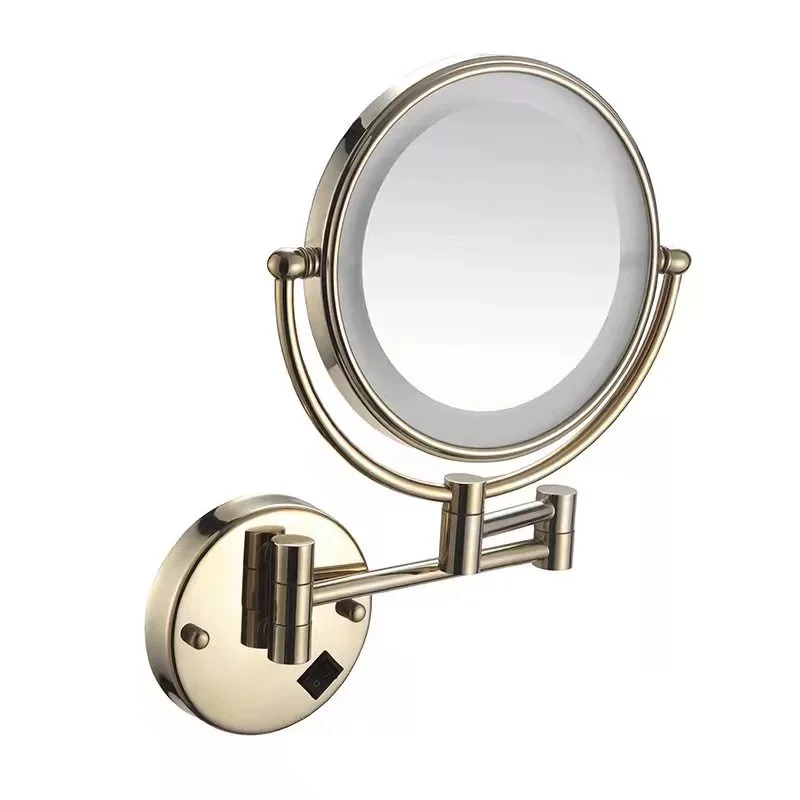 Hotel Magnifying Mounted Brushed Nickel Double-Sided Makeup Mirror LED Wall Light Bathroom with Plug