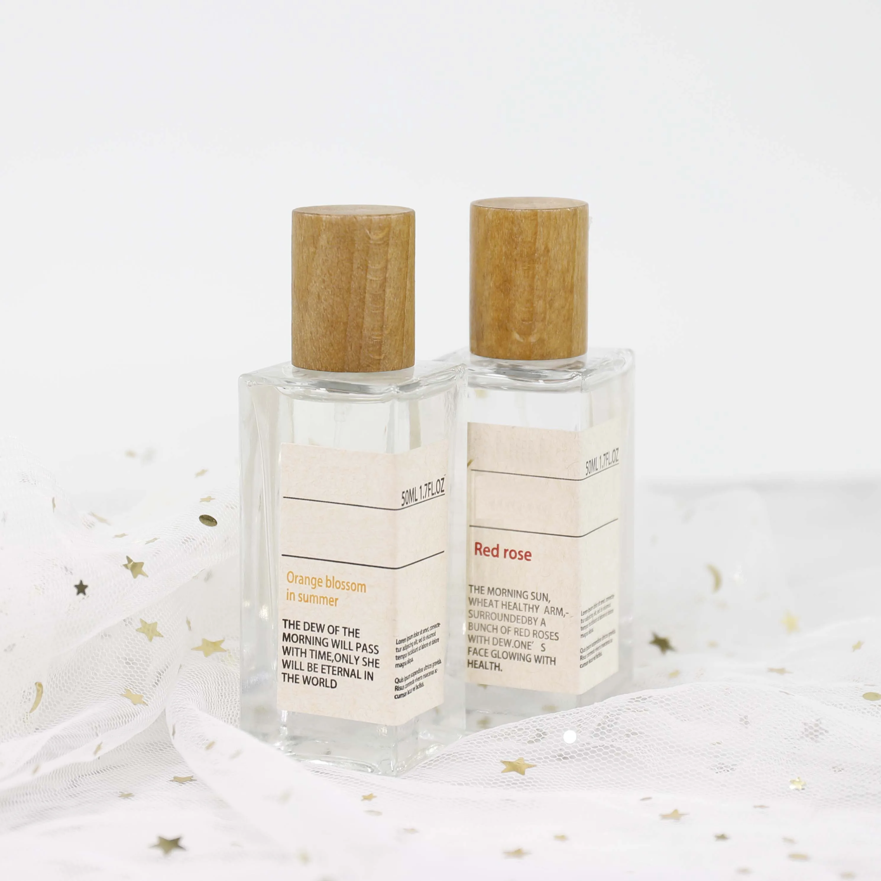 Wholesale Custom Wood Top Square Rectangle Perfume Spray Bottle 50ml