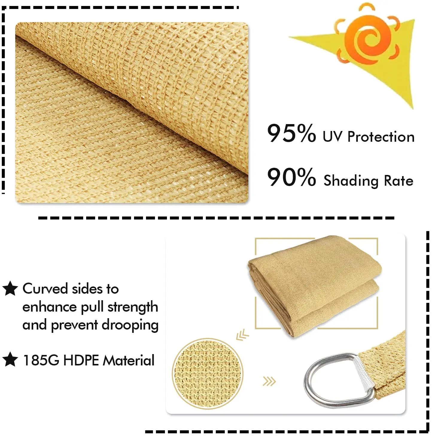 UV Block Outdoor Triangle  Shade Sails Hdpe Shade Sail  Waterproof for Garden and Poor