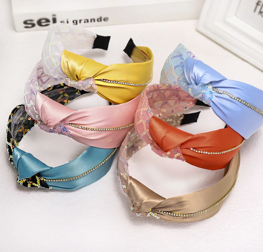 Japan and South Korea simple joker super flash drill sequins hair card color cloth art knot headband