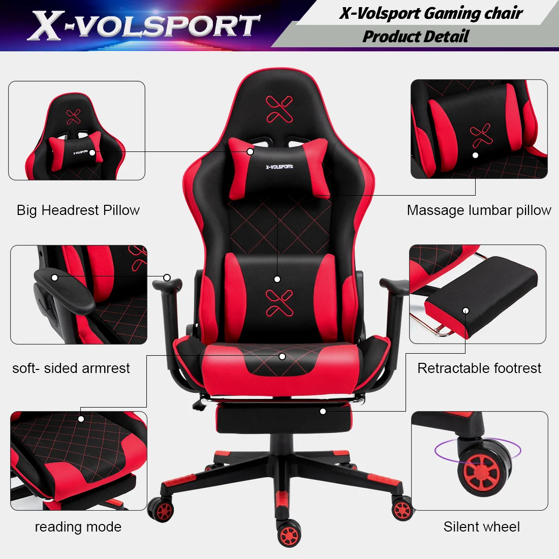 Red and black gaming chair for PC and mobile gaming