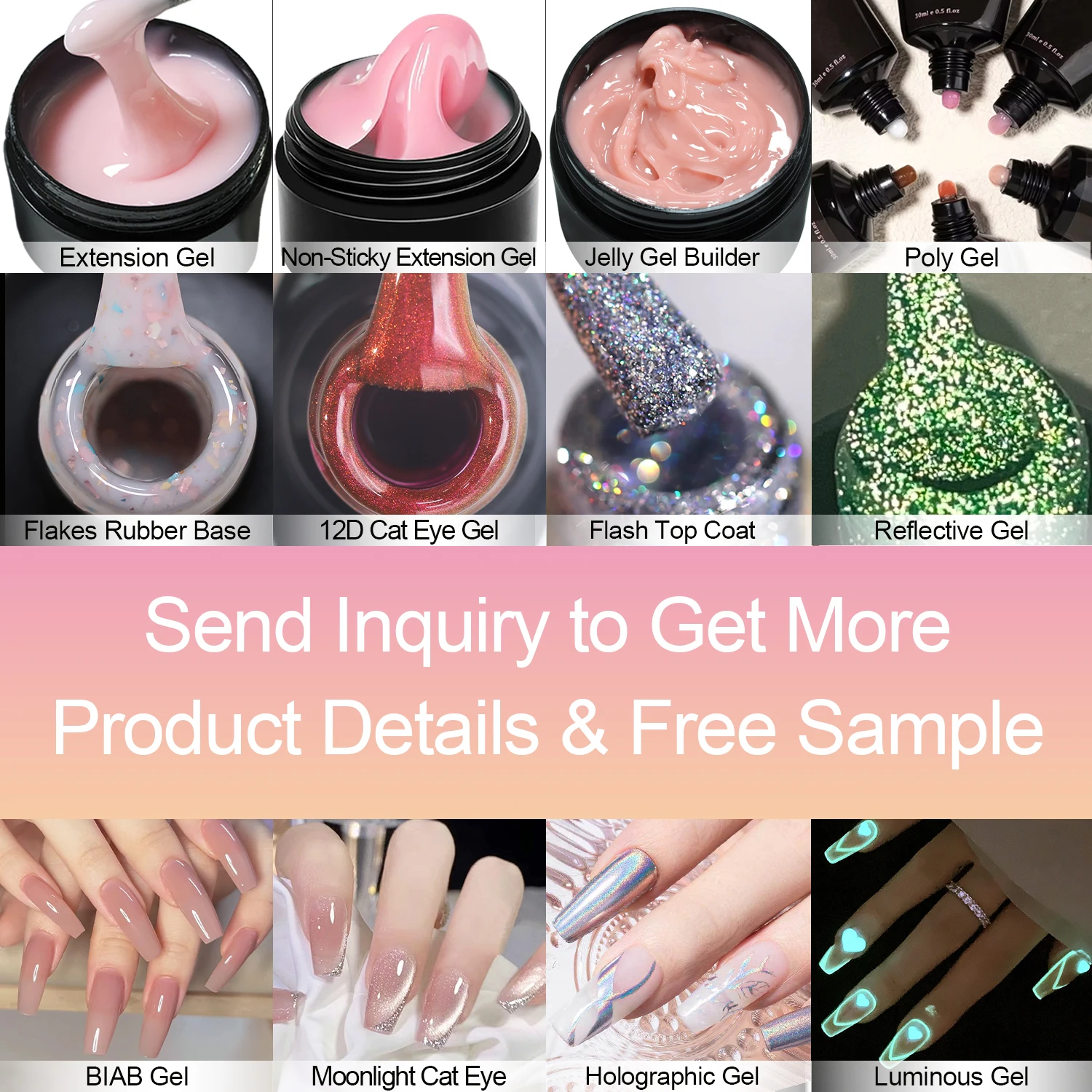 OEM Custom logo Gel Polish 7.3/12/15 ml Bottle Jelly/Cat Eye Color Primer Nails Long Lasting Top Coat Uv Nail