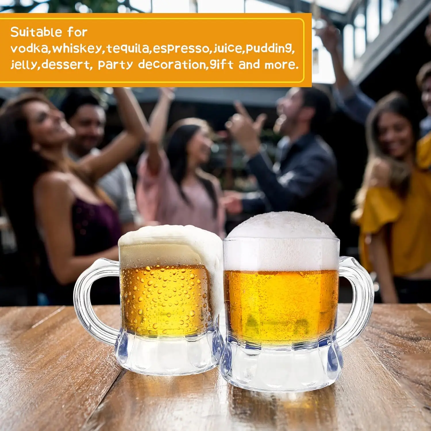 1 oz Clear Mini Plastic Beer Mugs Shot Glasses with Handles Reusable Stein Tasting Whiskey Juice Cups for Drinking Beer Party