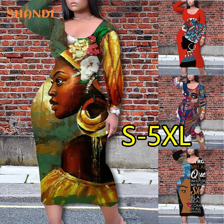 Spring New Women Clothing Long Sleeve Elegant Printing Evening Party Slim Bodycon Midi Casual Dress for Ladies