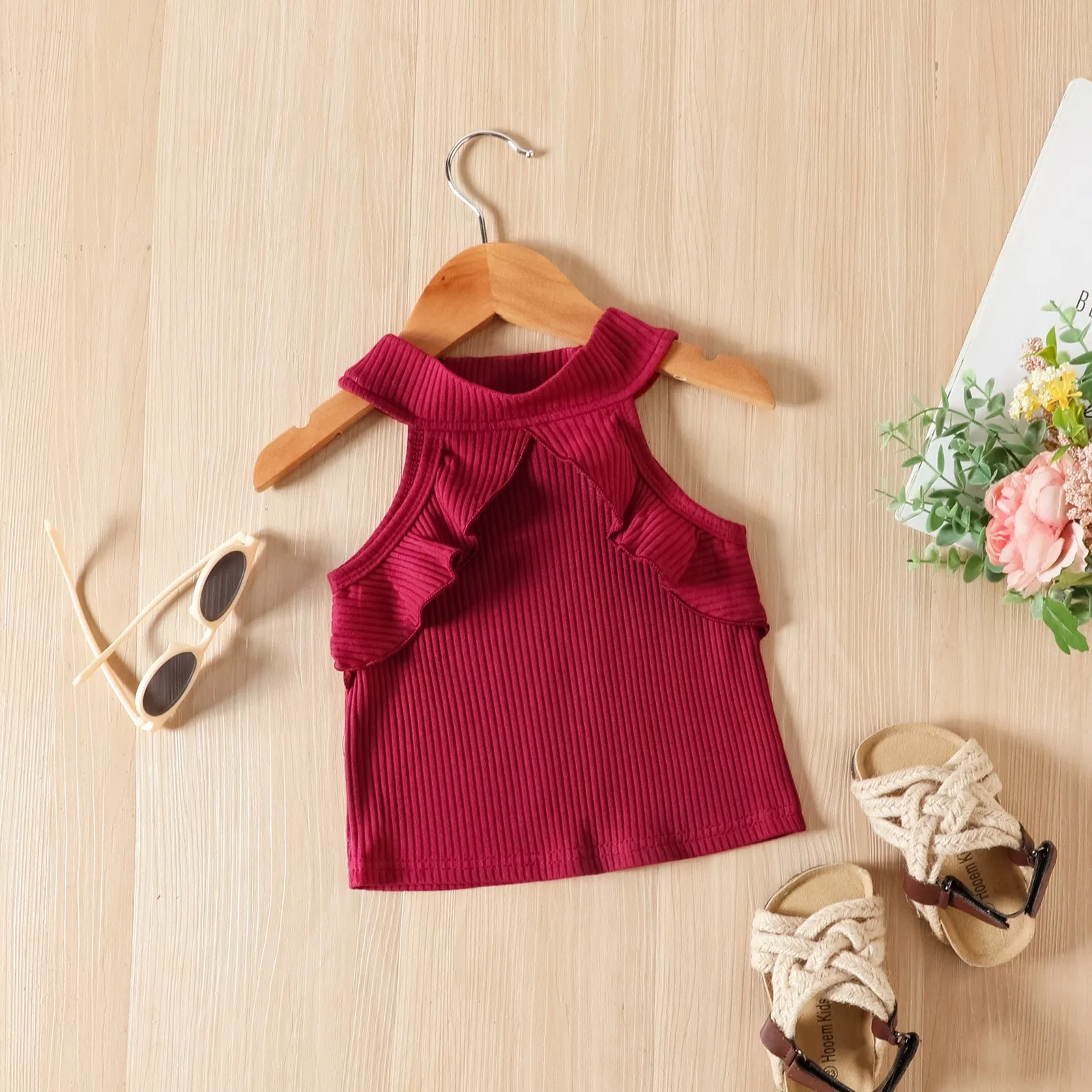 Girls children clothing summer suit sleeveless solid color top and leather skirt two pieces fashion sets