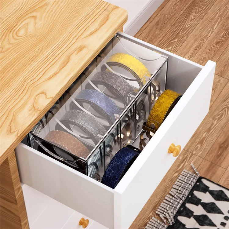 5 7 Compartment Dust Cover Acrylic Belt Storage Holder Ties Belt Organizer for Home Closet