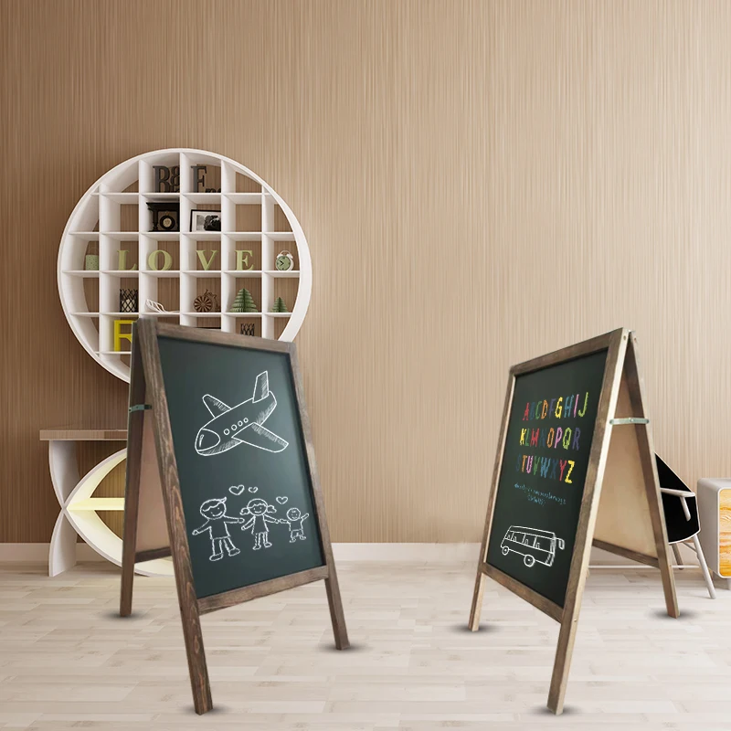 Двухсторонняя доска для сообщений с рамкой, доска для объявлений, деревенская деревянная доска, черная и натуральная подвижная