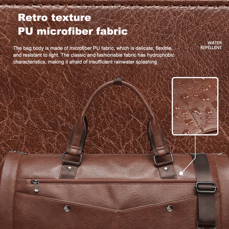 M2389 Wholesale Pu Leather Waterproof Business Travel Duffel Bags With Zipper Carry On Suitcase Folding Garment Suit Bag For Men