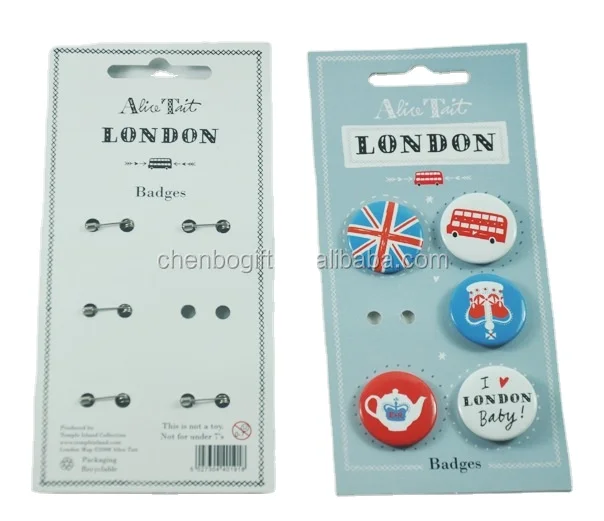 Custom Souvenir London Tin Button Badge Set (6pcs/set Pack) , Pin Badge Pack Gift Badge 