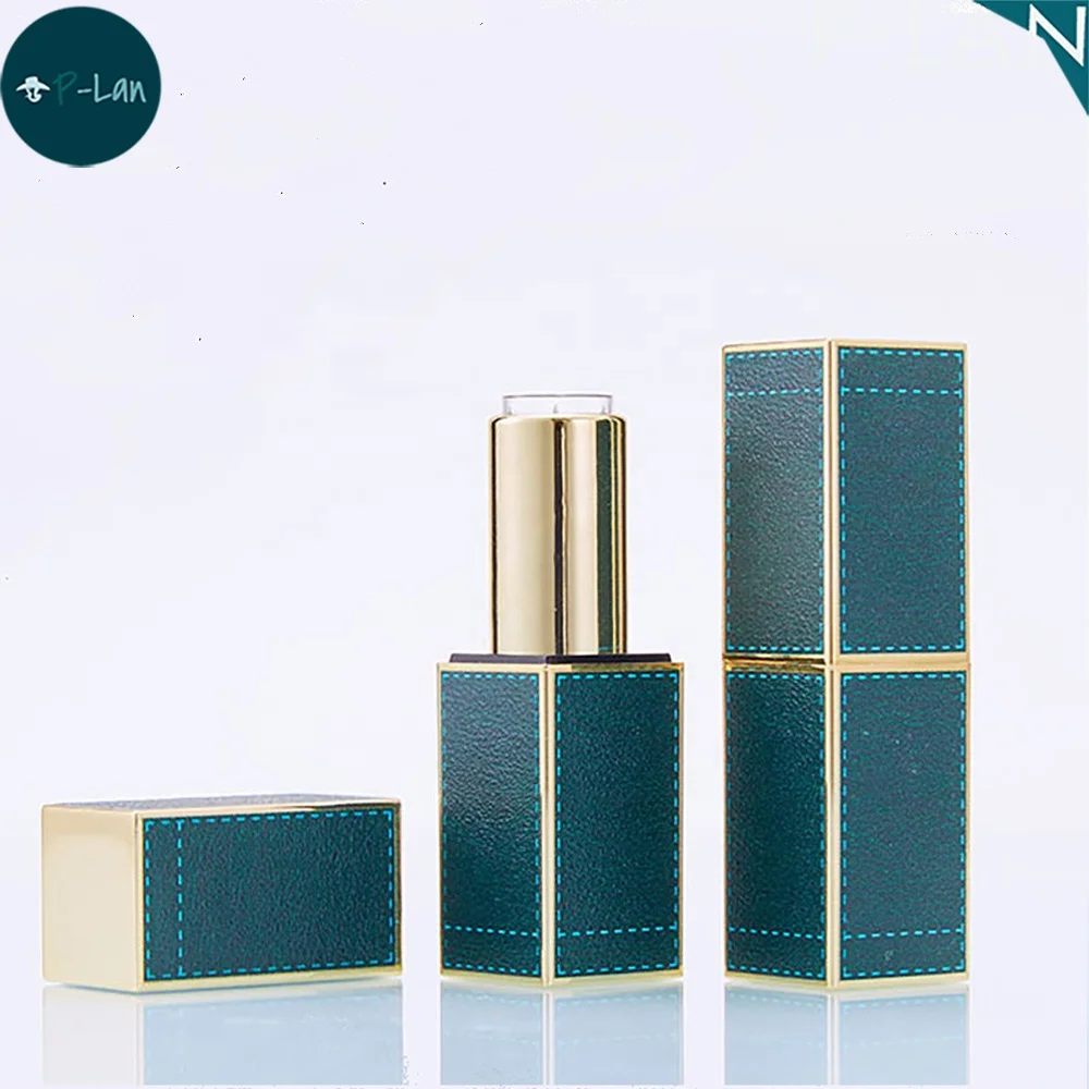 P-Lan Stock High Quality 3D Leather Printed D12.1MM Lipstick Tube Custom Logo Red Orange Green Empty Magnet Lipstick Container