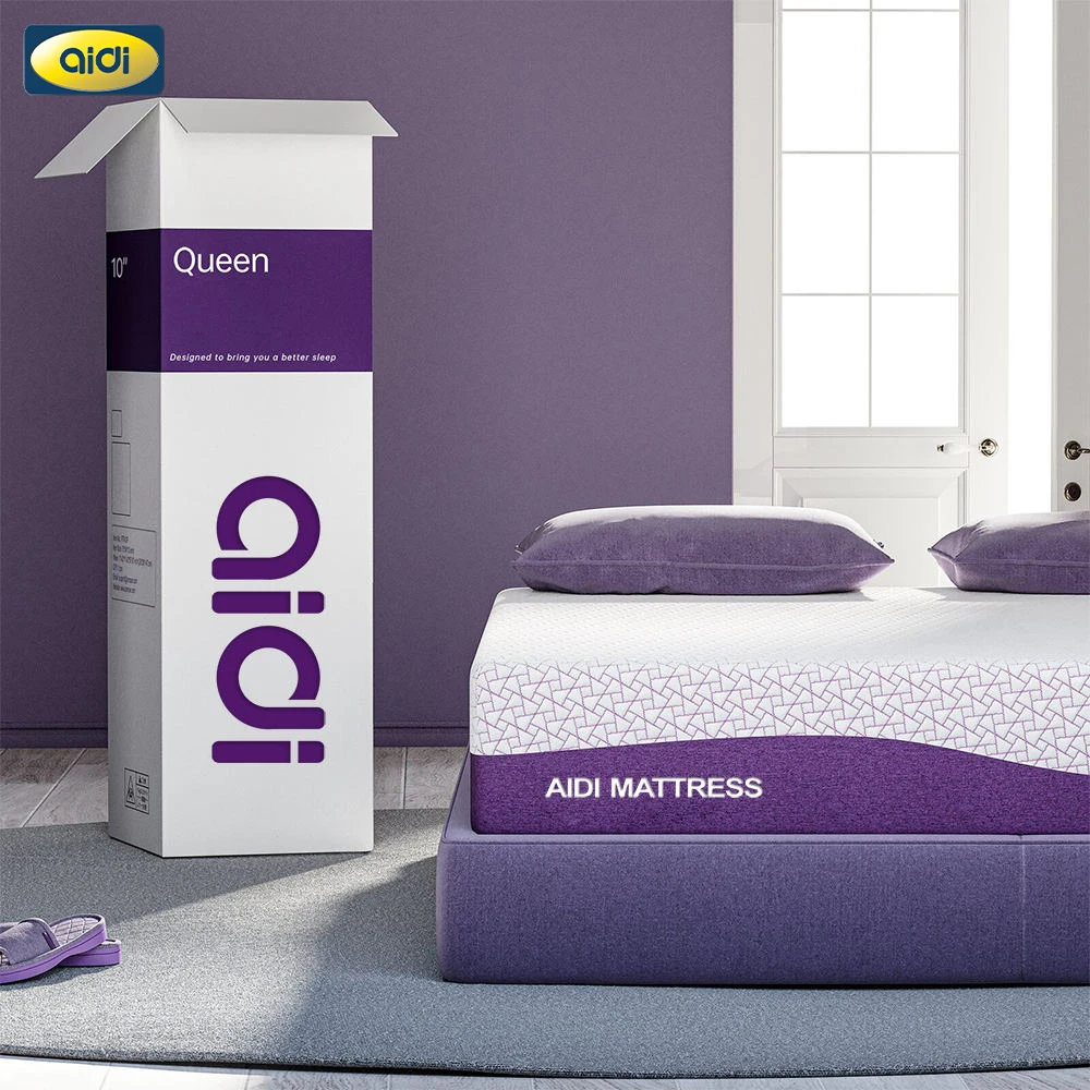 Customized Prple Colour Mattress Queen King Size With Knitted Fabric Gel Memory Foam Hybrid Mattress Bedroom Sets Roll Up In A