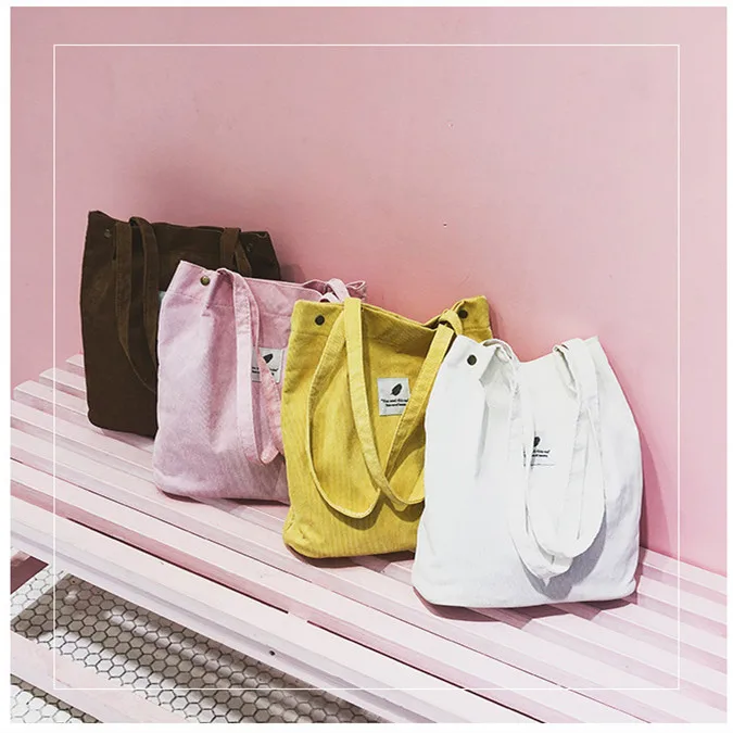 2022 Spot wholesale corduroy shopping bag canvas large capacity literary shoulder high quality tote bag